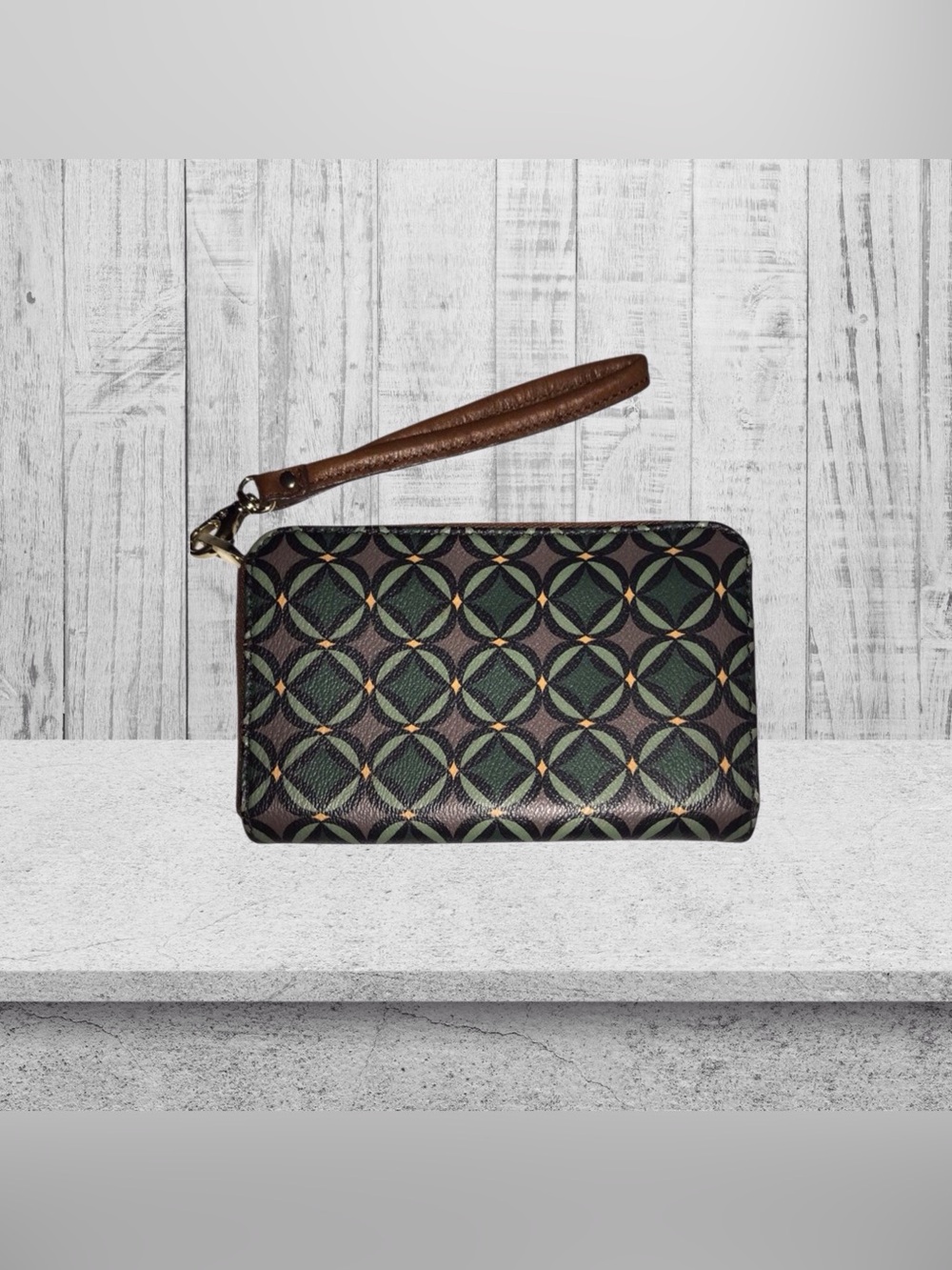 Green and Brown Color Wristlet Fossil Wallet